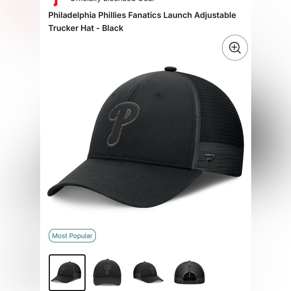 NWT. Philadelphia Phillies Fanatics Launch Adjustable Trucker Hat - Black